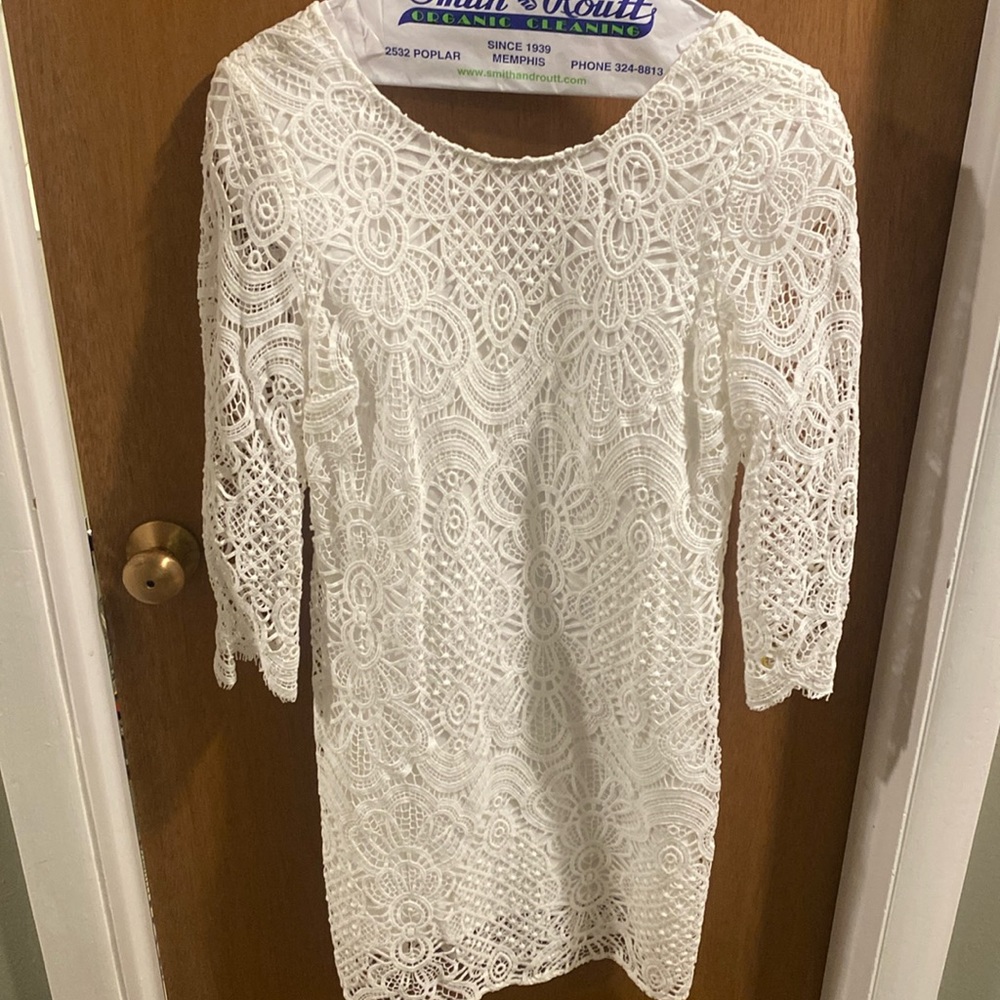 Sezane White Lace Long Sleeve Dress
